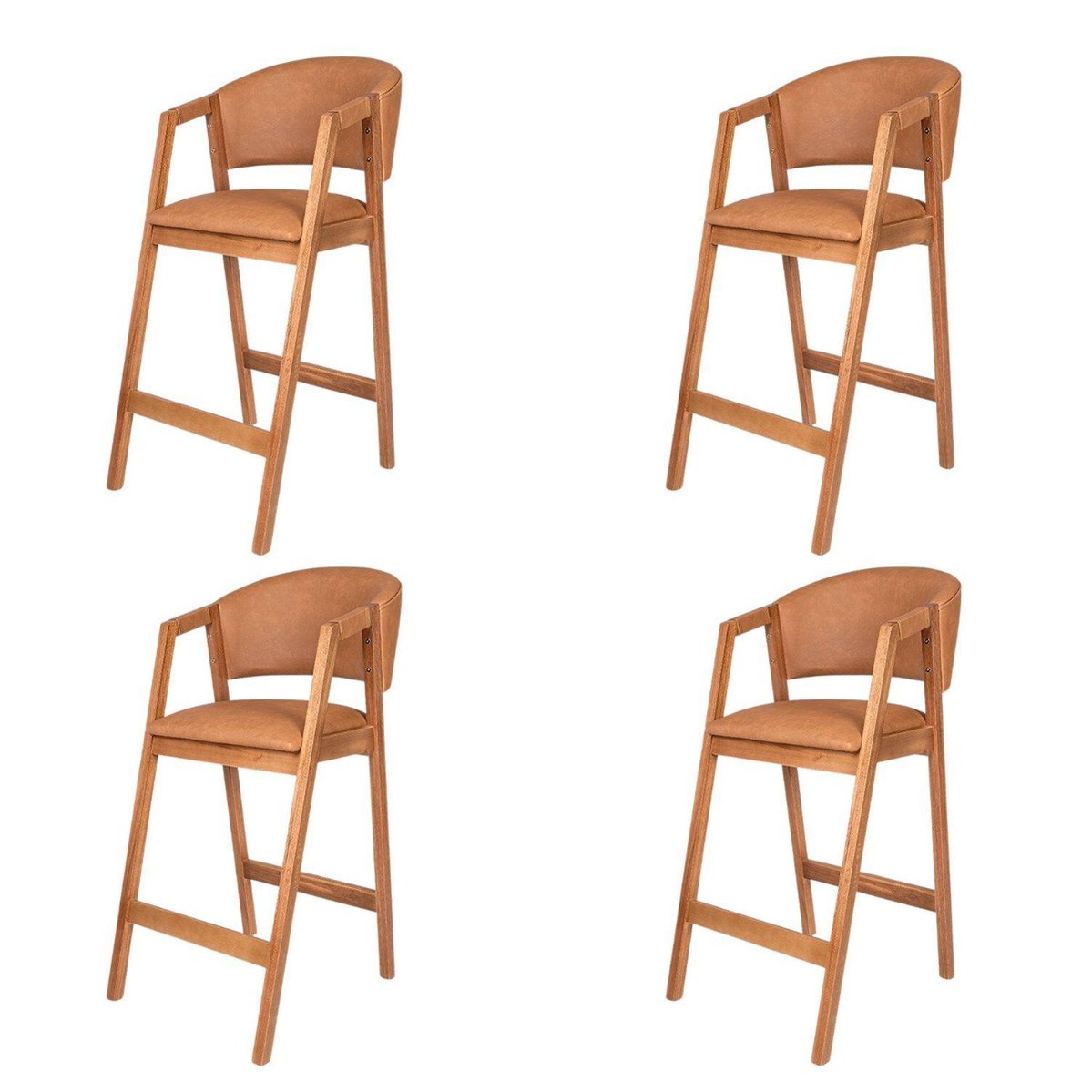 Kit 4 Banquetas Courino Restaurante Bares Cozinha Hibisco Caramelo