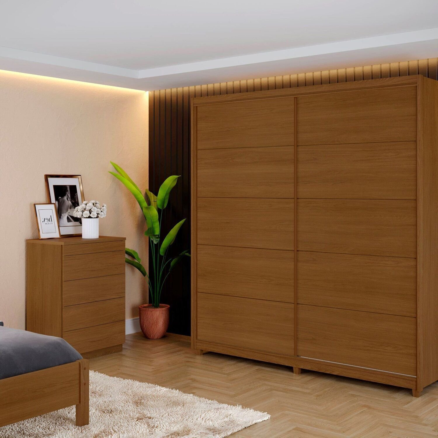Guarda-roupa Casal 2 Portas 4 Gavetas 100% Mdf Vilage Nogueira