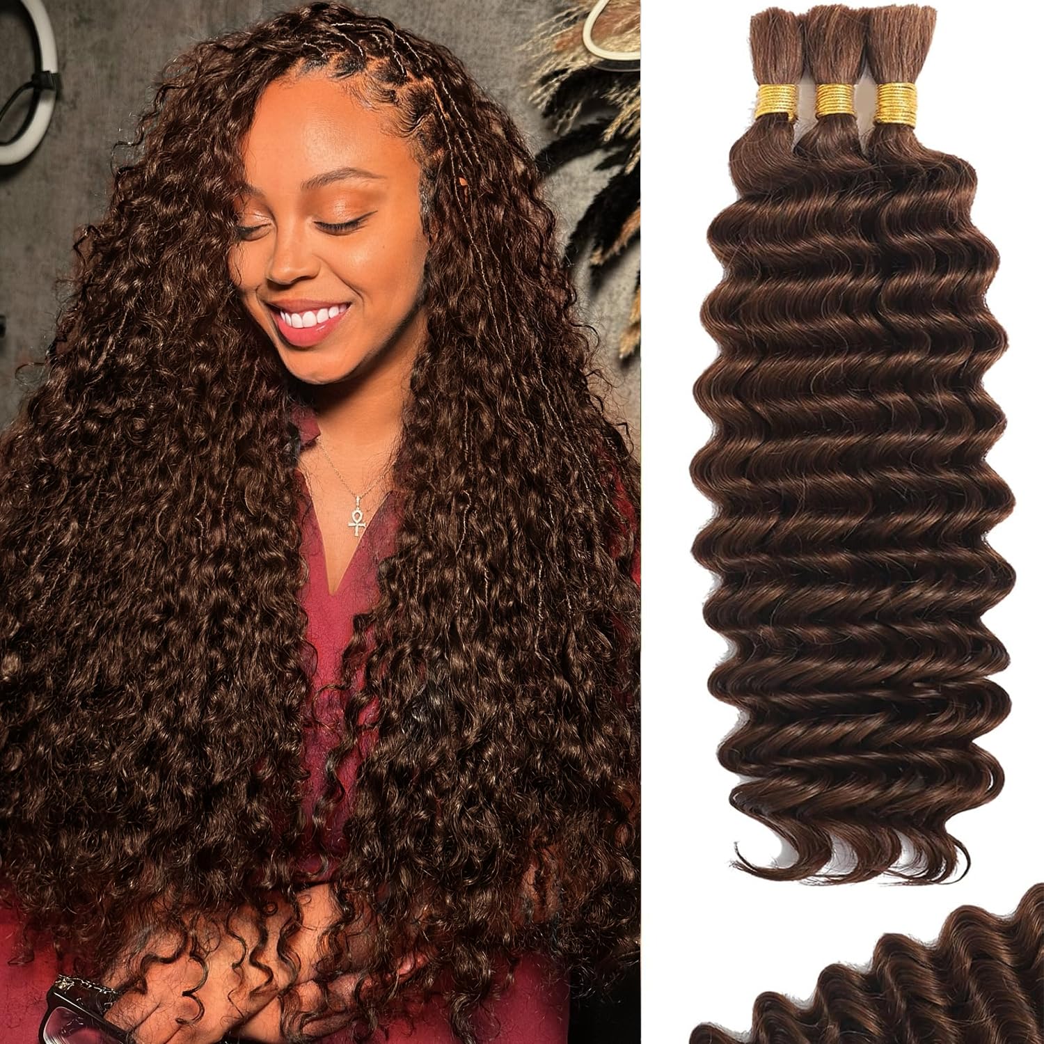 Braiding Hair Bizvus Deep Wave Boho Bulk Human 110 G 18 Polegadas