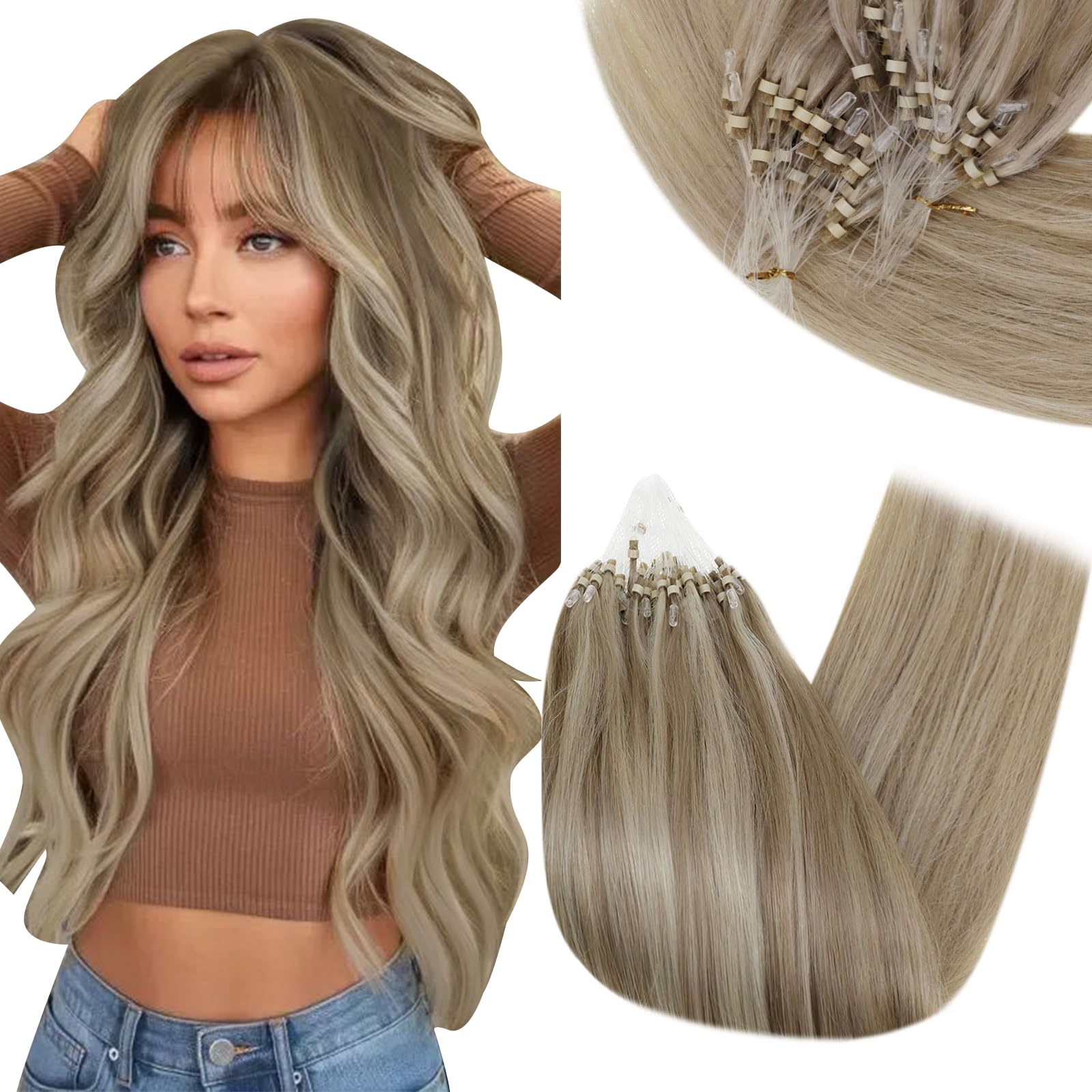Extensões De Cabelo Runature Micro Loop Ash Brown Highlight Blonde