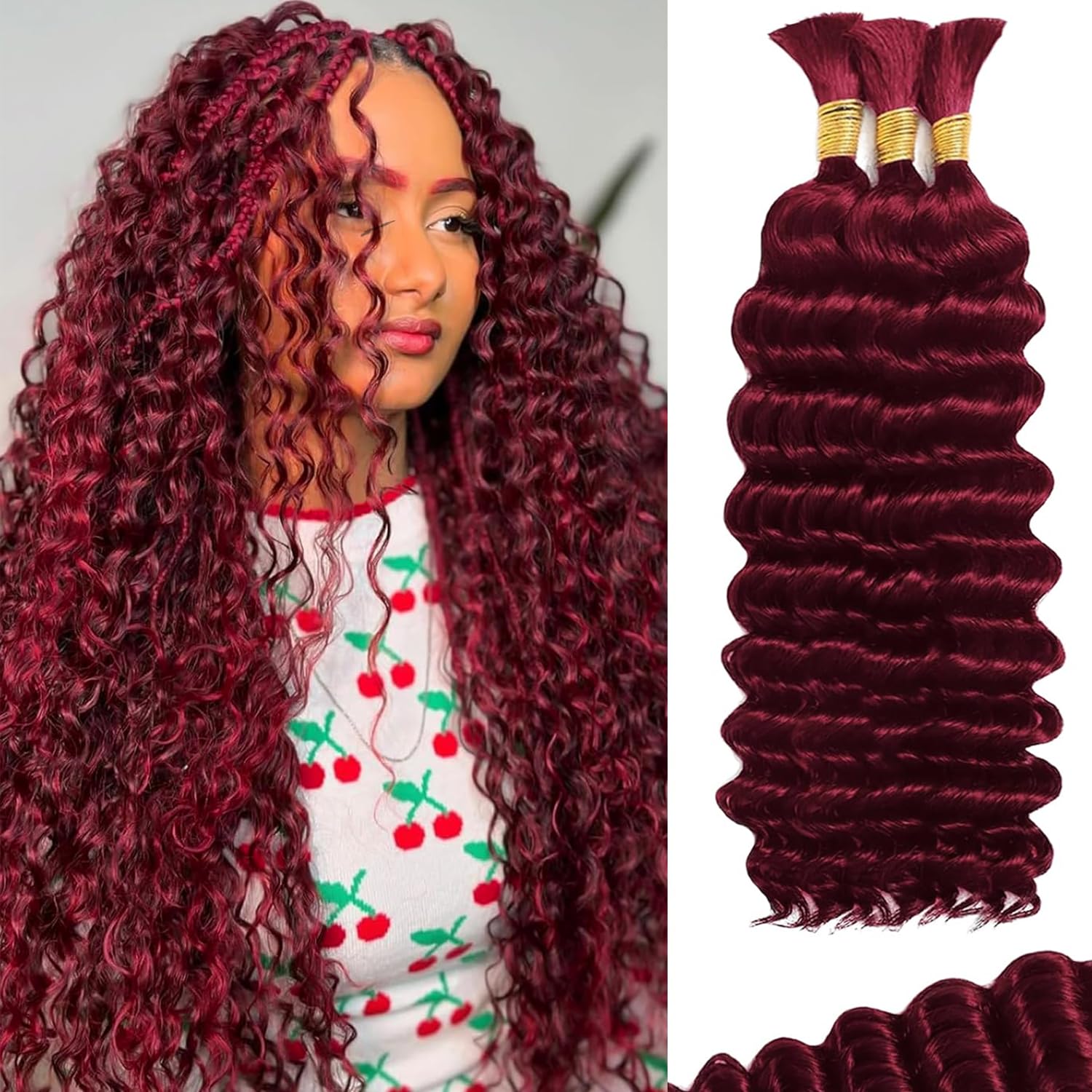 Braiding Hair Bizvus Deep Wave Boho Bulk 110 G 20 Polegadas Cor De Vinho