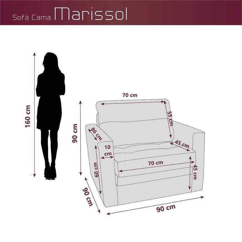Sofa Cama Poltrona 1 Lugar Solteiro 0,90 Larg Marissol Matrix Suede Cinza - imagem 3