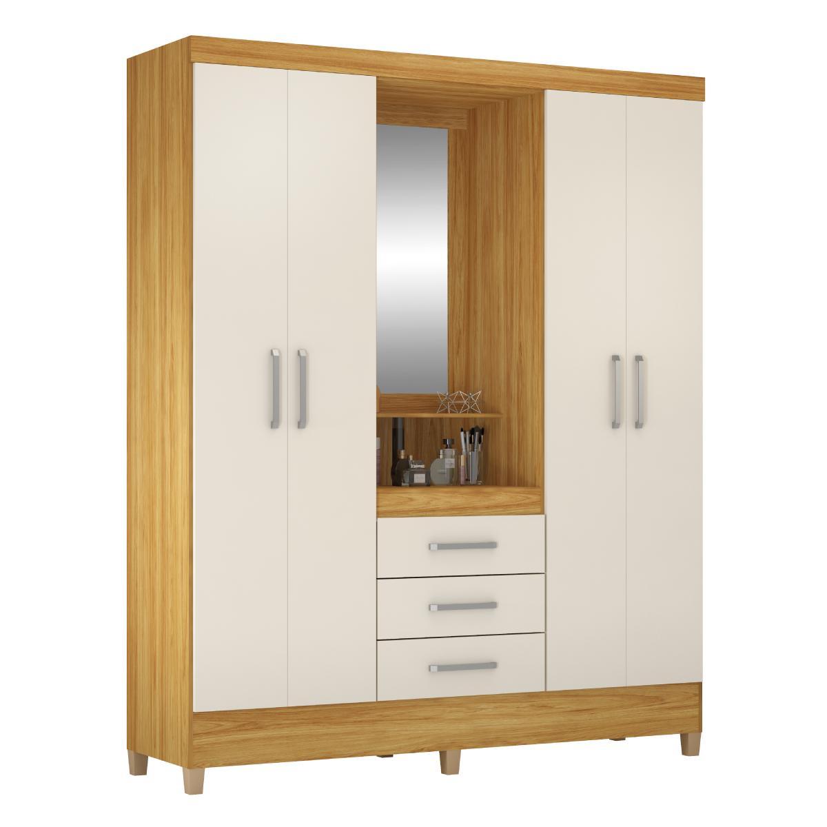 Guarda Roupa Capelinha Pérsia 4 Portas Cinamon Touch/off White Com Espelho - Demóbile