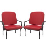 Kit 02 Cadeiras De Escritório Recepção Com Braço Fixa Preta Magno P03 Vinil Vermelho - Lyam Decor