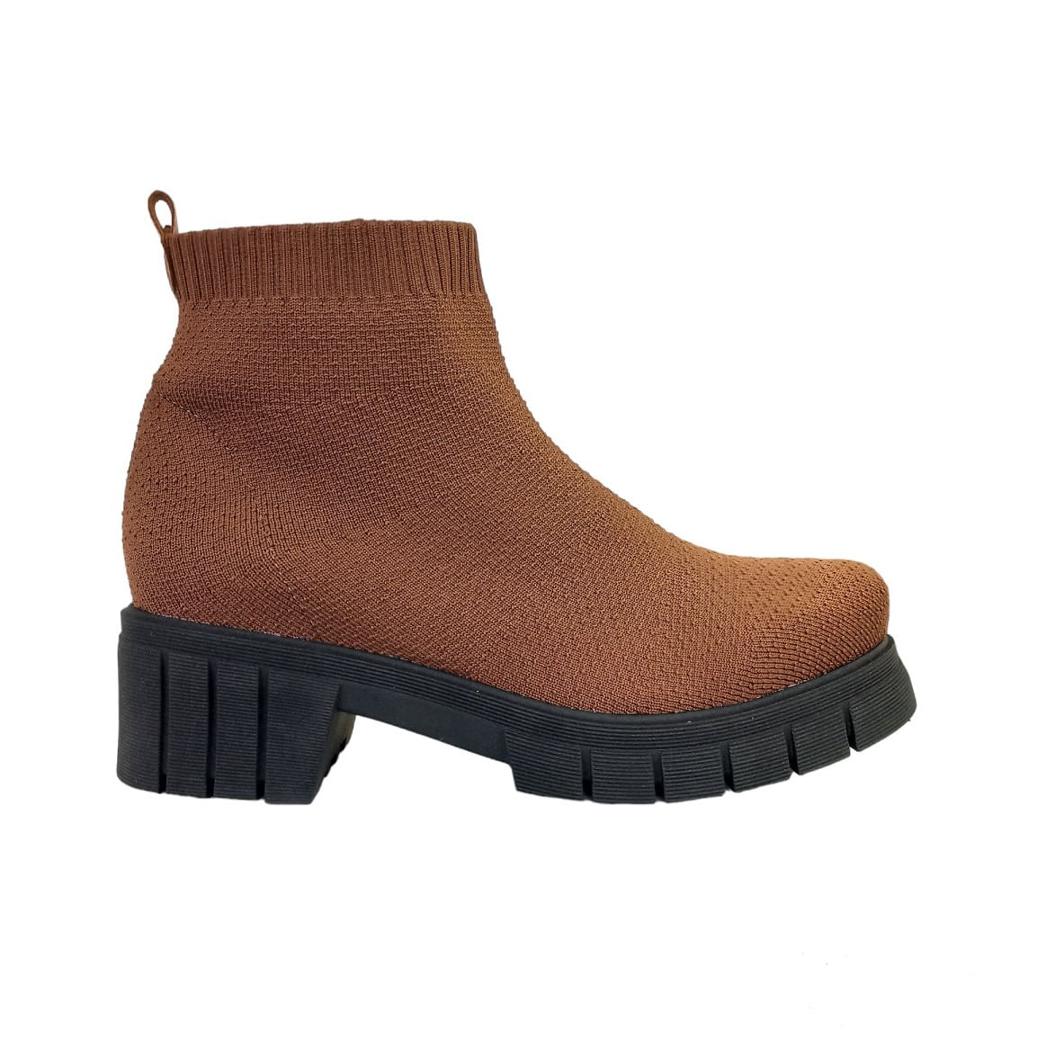 Bota Feminina Caramelo Meia Knit Tricot Tratorada Conforto