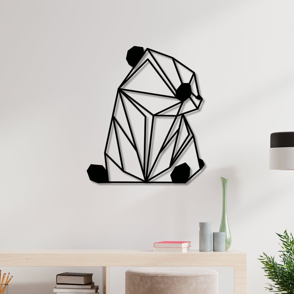 Escultura de Parede em MDF Panda Geométrico Sentado