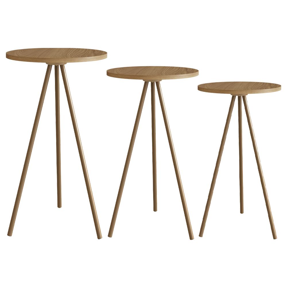 Conjunto 3 Mesas Laterais Sala Estar 27957 Hanover Dourado Artesano