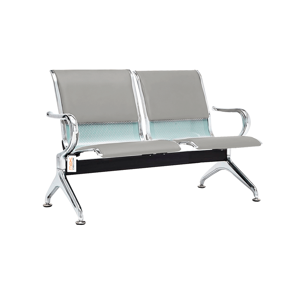 Cadeira Longarina Com Est Cromada 2 Lugares Colors - Cinza Claro