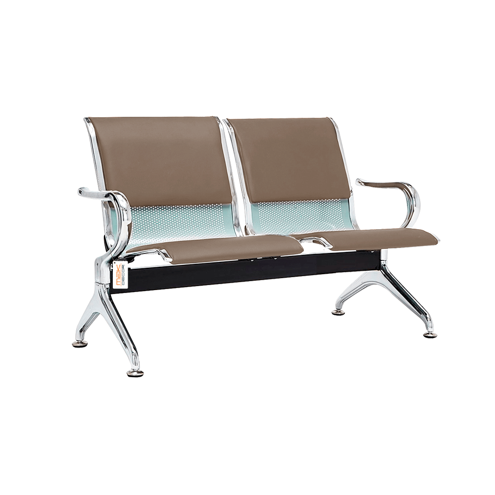 Cadeira Longarina Com Est Cromada 2 Lugares Colors - Marrom Claro