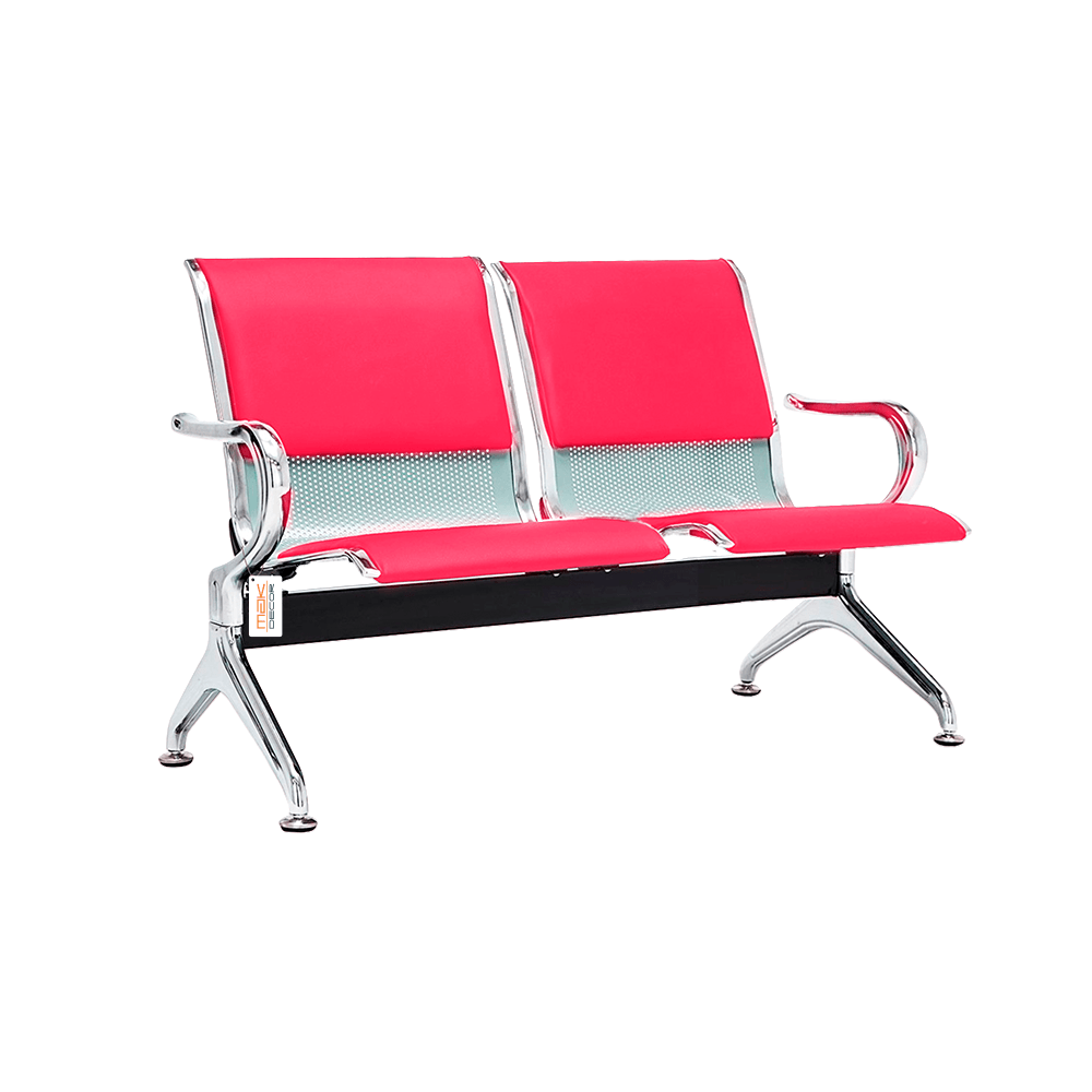 Cadeira Longarina Com Est Cromada 2 Lugares Colors - Rosa