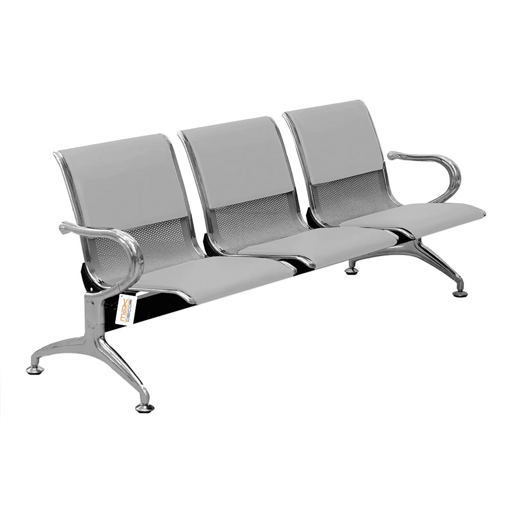 Cadeira Longarina Com Est Cromada 3 Lugares Colors - Cinza Claro