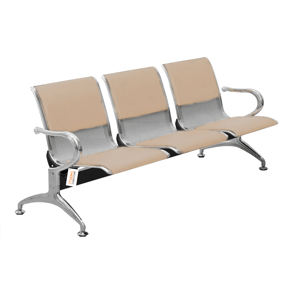 Cadeira Longarina Com Est Cromada 3 Lugares Colors - Bege