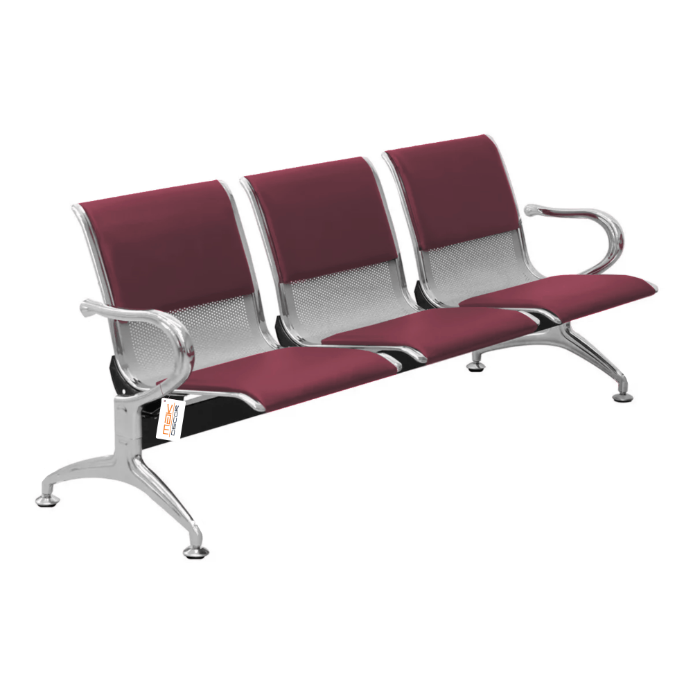 Cadeira Longarina Com Est Cromada 3 Lugares Colors - Vinho