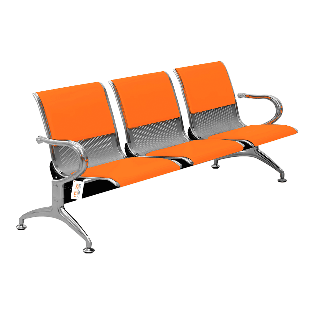 Cadeira Longarina Com Est Cromada 3 Lugares Colors - Laranja
