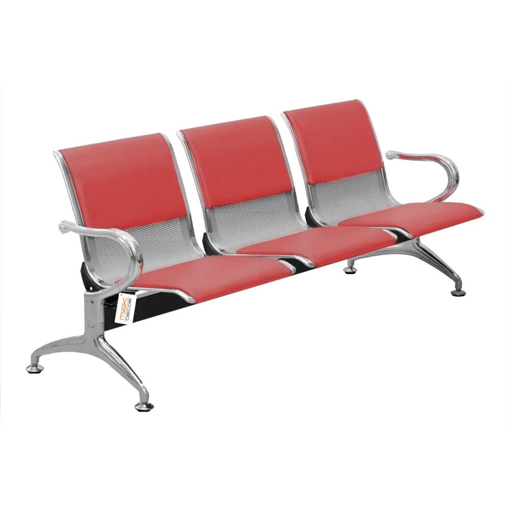 Cadeira Longarina Com Est Cromada 3 Lugares Colors - Vermelho