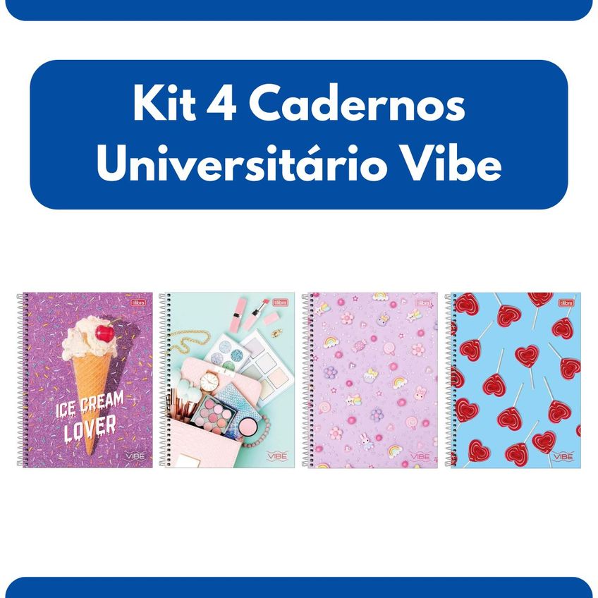 Kit Com 4 Cadernos Universitário Espiral Tilibra Com 80 Folhas Pautadas Vibe Feminino Escolar Aula - imagem 2