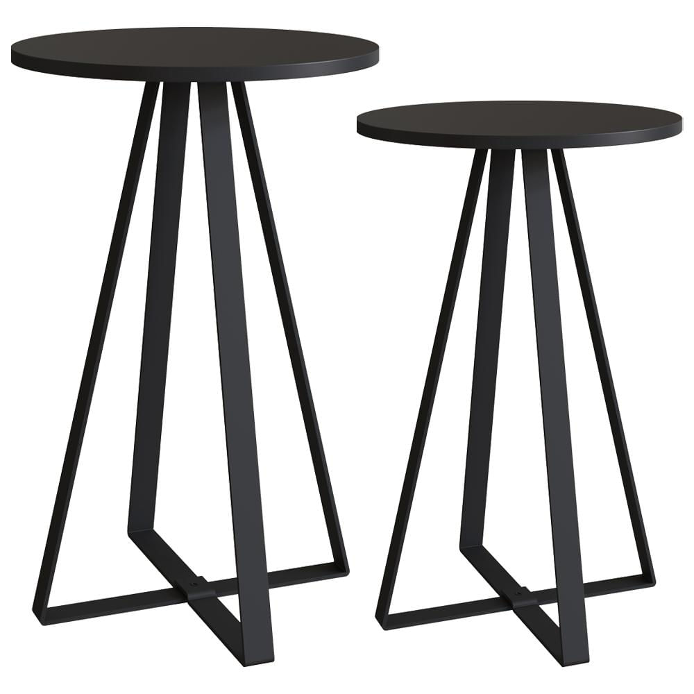 Conjunto 2 Mesas Laterais Sala Estar 27958 Preto Artesano