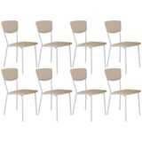 Kit 08 Cadeira Para Sala De Jantar Village Branco C01 Linho Areia - Lyam Decor