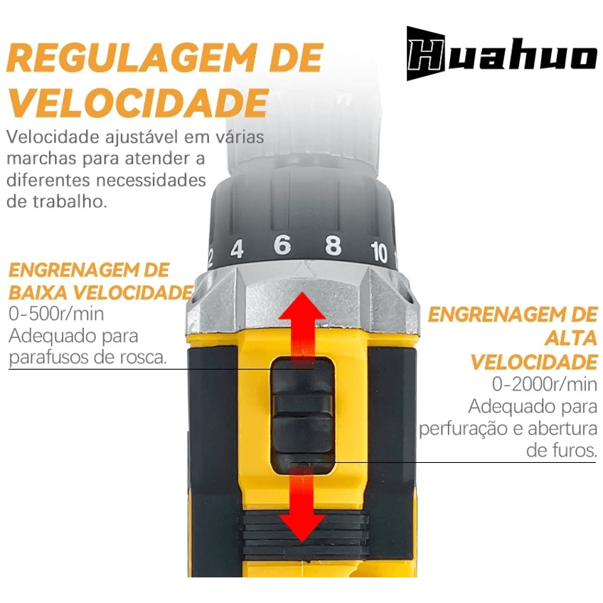 Furadeira E Parafusadeira 2 Baterias Sem Fio Com Maleta 26v Yellow - imagem 2