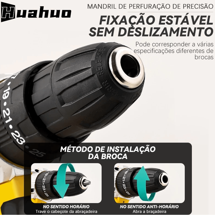 Furadeira E Parafusadeira 2 Baterias Sem Fio Com Maleta 26v Yellow - imagem 4