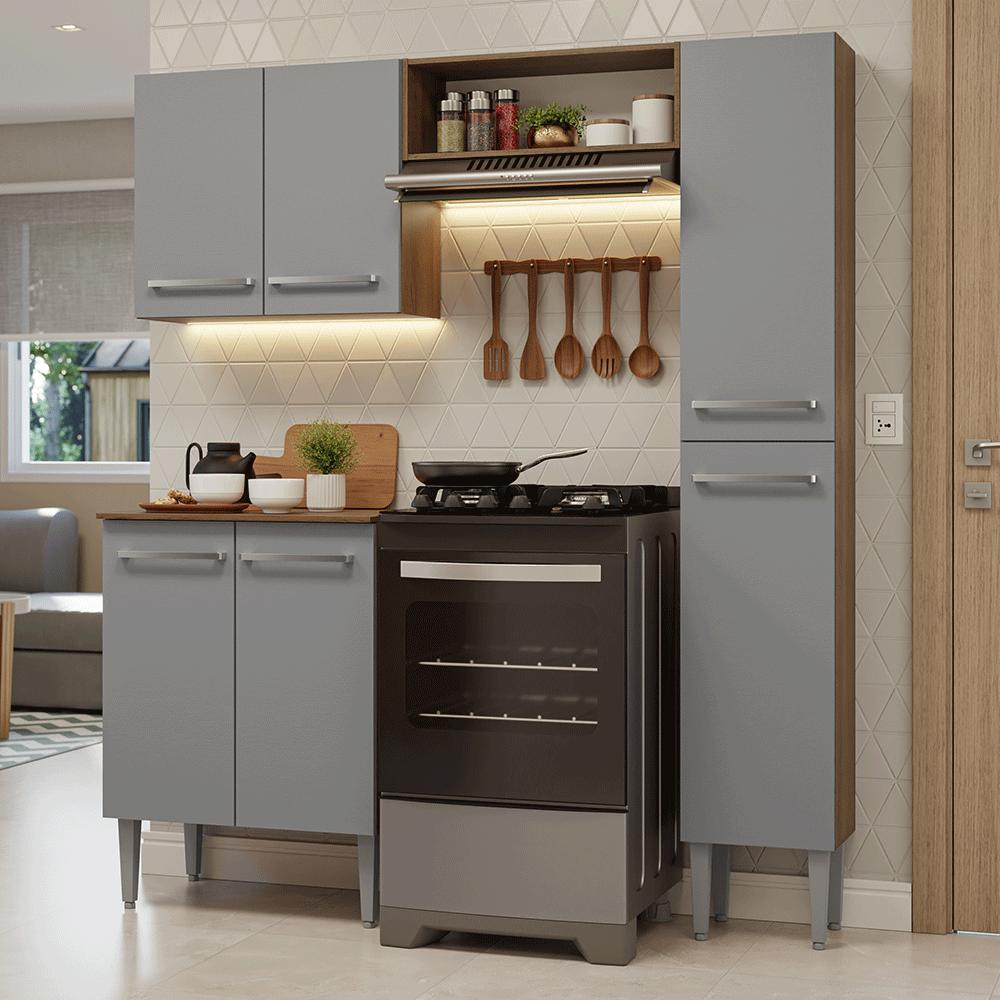 Armário De Cozinha Compacta 156 Cm Rustic/cinza Emilly Madesa 02