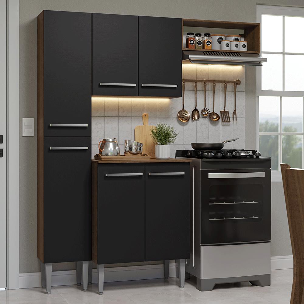Armário De Cozinha Compacta 156 Cm Rustic/preto Emilly Madesa 01