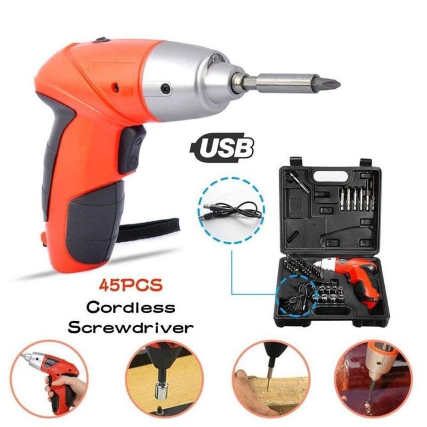 Kit Parafusadeira 45 Acessorios Maleta Sem Fio Bateria Recarregavel Luz Led Bits E Soquetes - imagem 3
