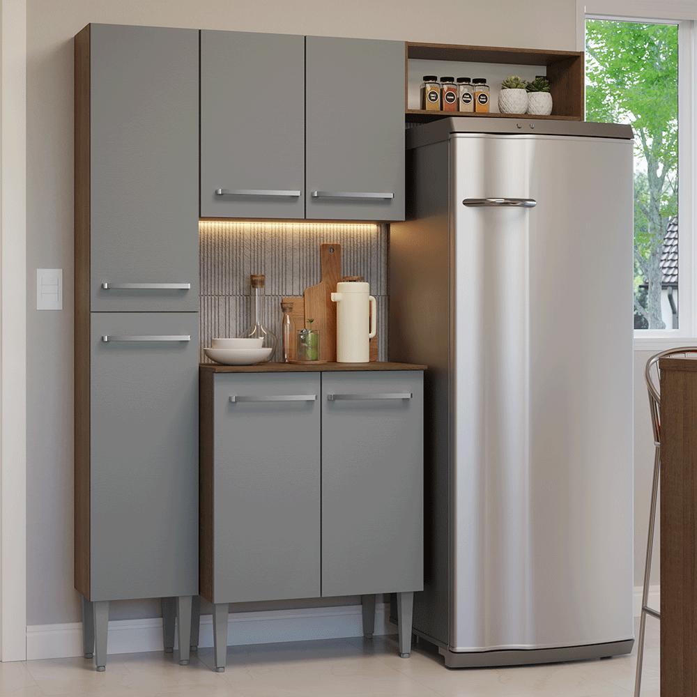 Armário De Cozinha Compacta 156 Cm Rustic/cinza Emilly Madesa 03