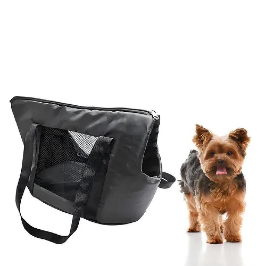 Bolsa Mochila Pet Cachorro Preta Gato Dobravel Viagem Passeio Carro Sacola Alca Ombro - imagem 2
