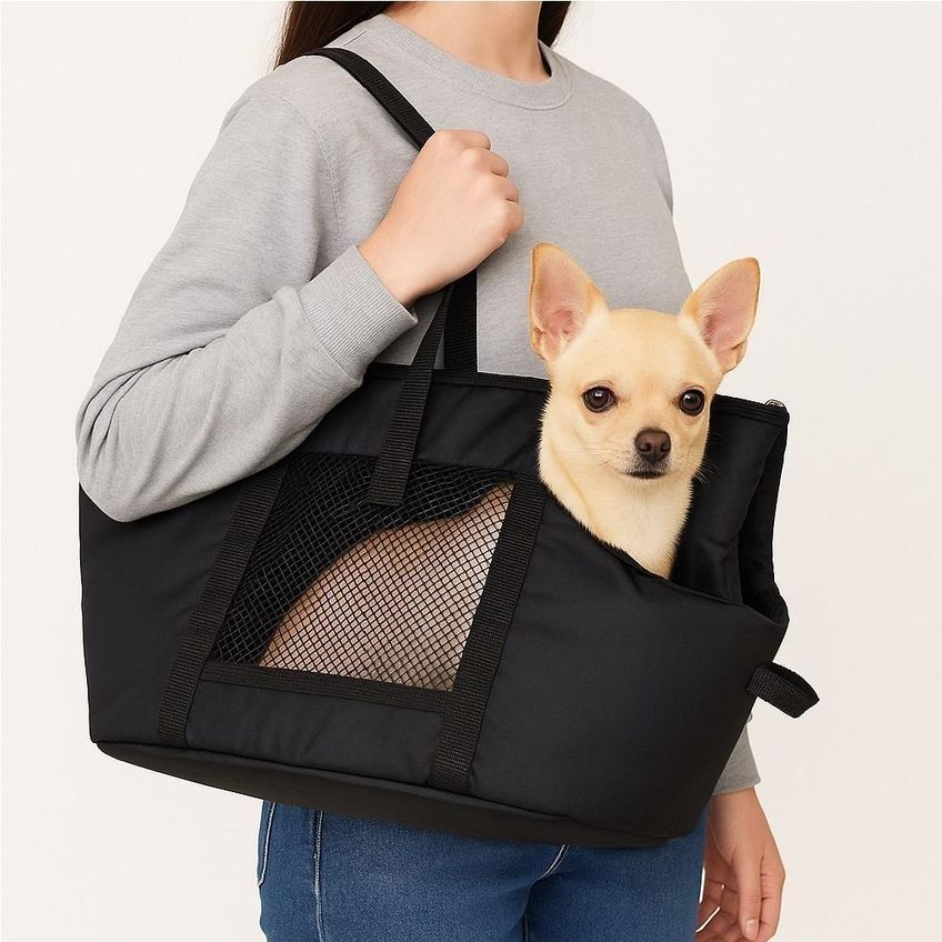 Bolsa Mochila Pet Cachorro Preta Gato Dobravel Viagem Passeio Carro Sacola Alca Ombro - imagem 3