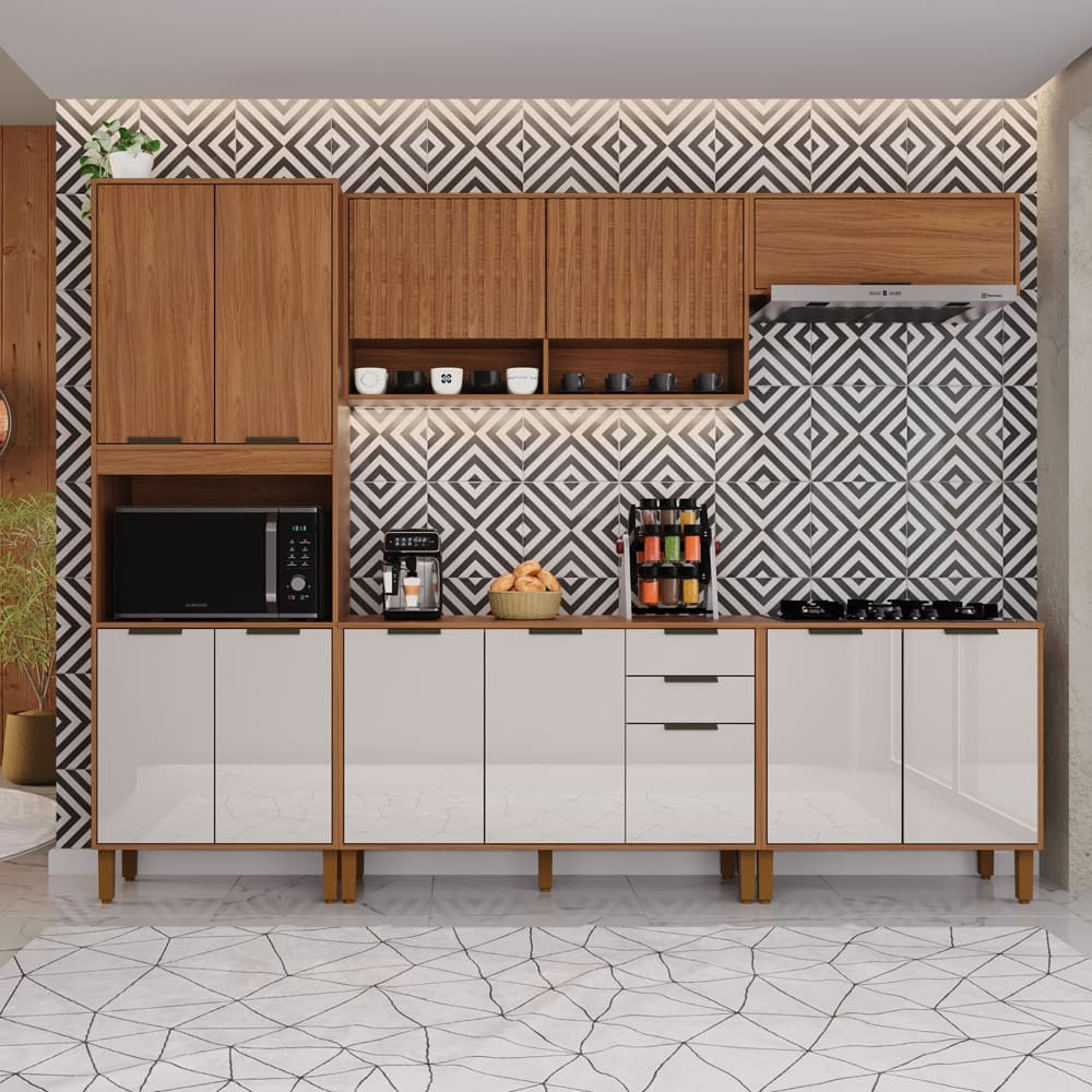 Cozinha Compacta Indekes Toronto Com 12 Portas, 2 Gavetas E Nicho Para Microondas