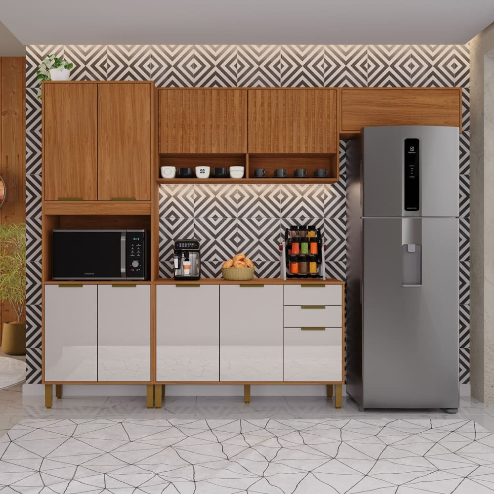 Cozinha Compacta Indekes Toronto Com 10 Portas, 2 Gavetas E Nicho Para Microondas