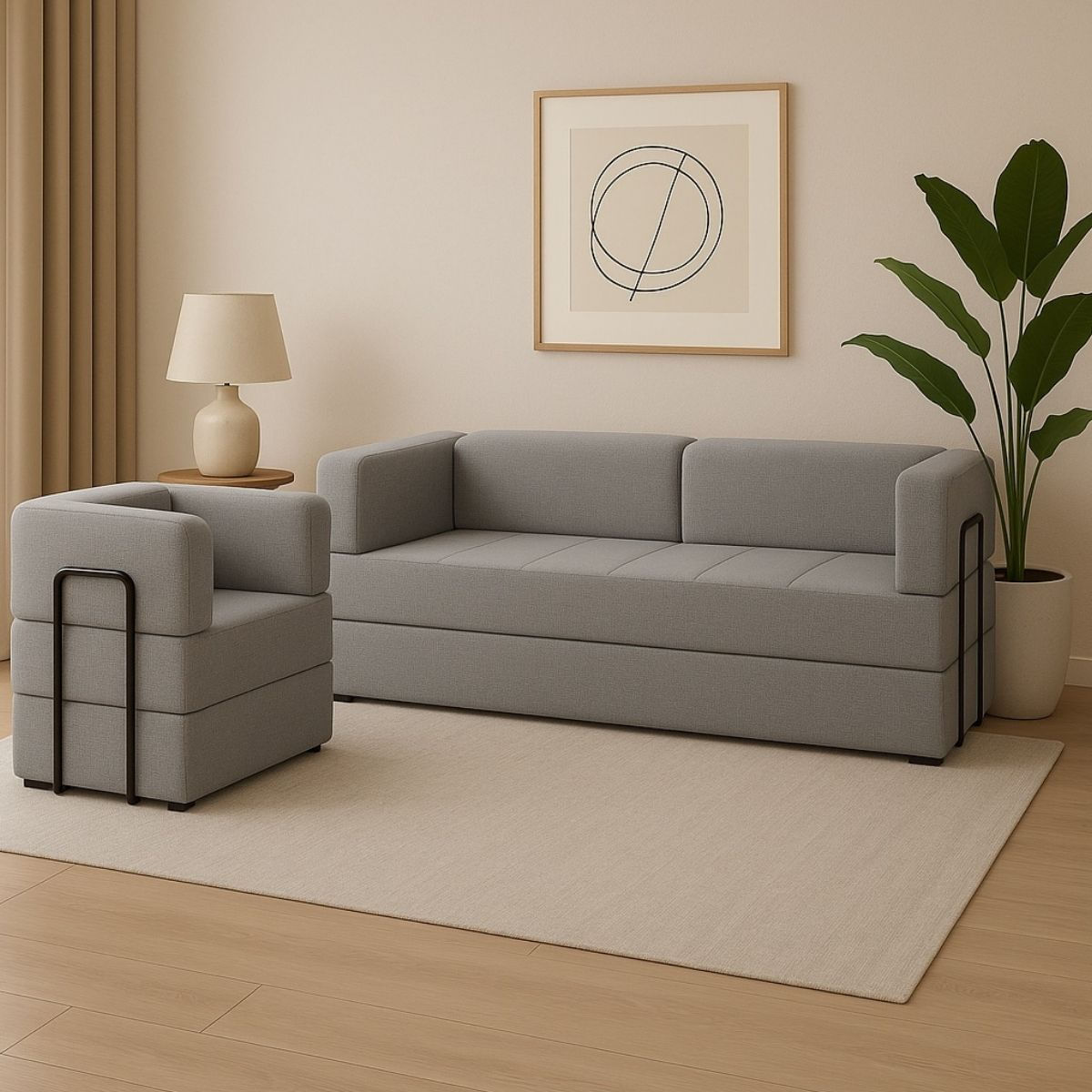 Kit Sofá E Poltrona Na Caixa Modular Helen Para A Sala