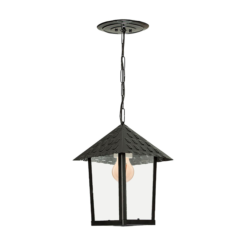 Lustre Pendente Blumenau Colonial Quadrado Vidro Liso E27 Bivolt Preto Fosco