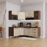Cozinha Modulada Completa Fidelitá Lisboa 6 Peças 340cm 12 Portas 3 Gavetas Com Tampo Noce/off-white