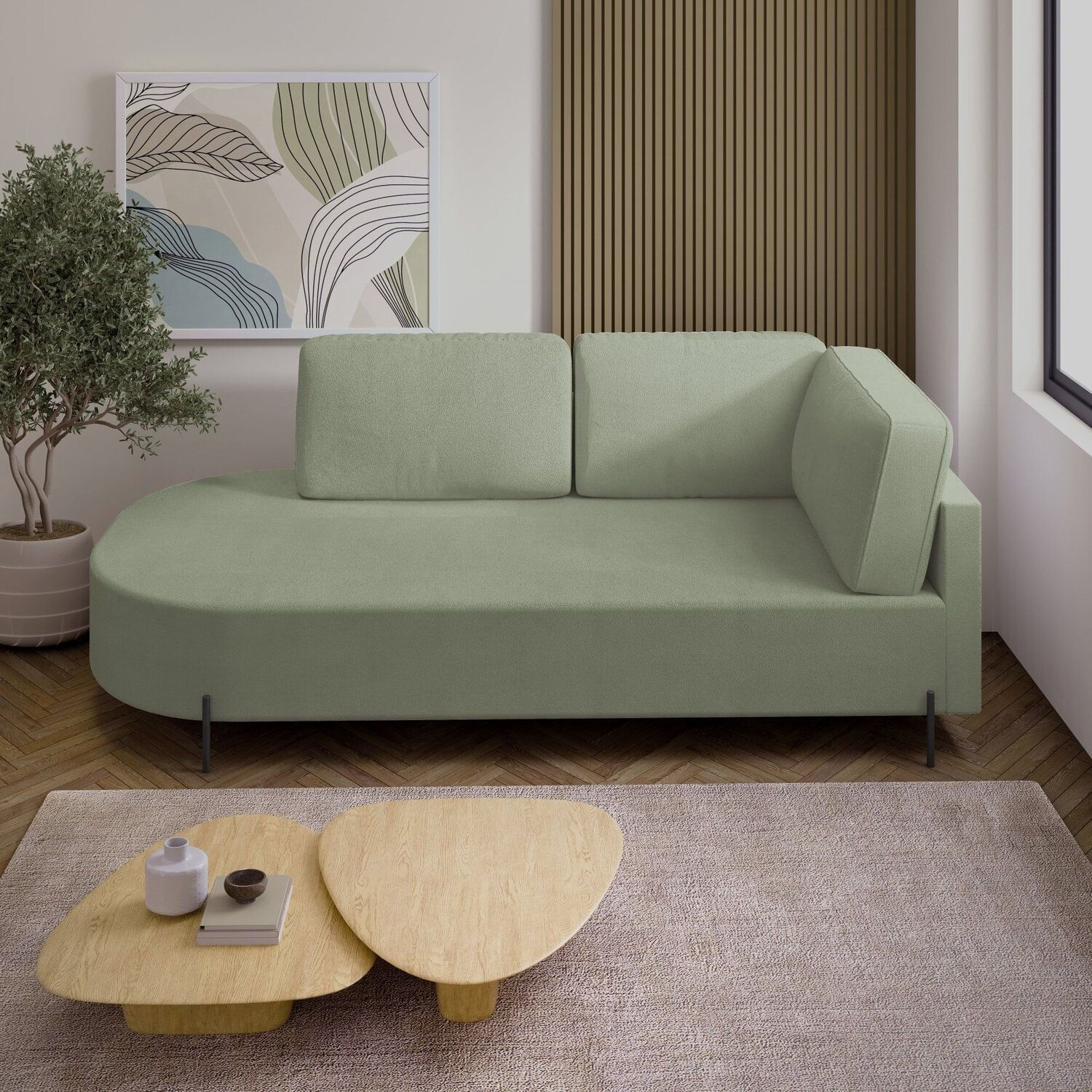 Sofá Living Orgânico 2 Lugares 165cm Base De Ferro Braço Direito Norten Verde