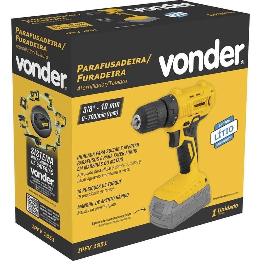 Parafusadeira Furadeira 3-8 18v Sem Bateria Ipfv1851 Vonder - imagem 5