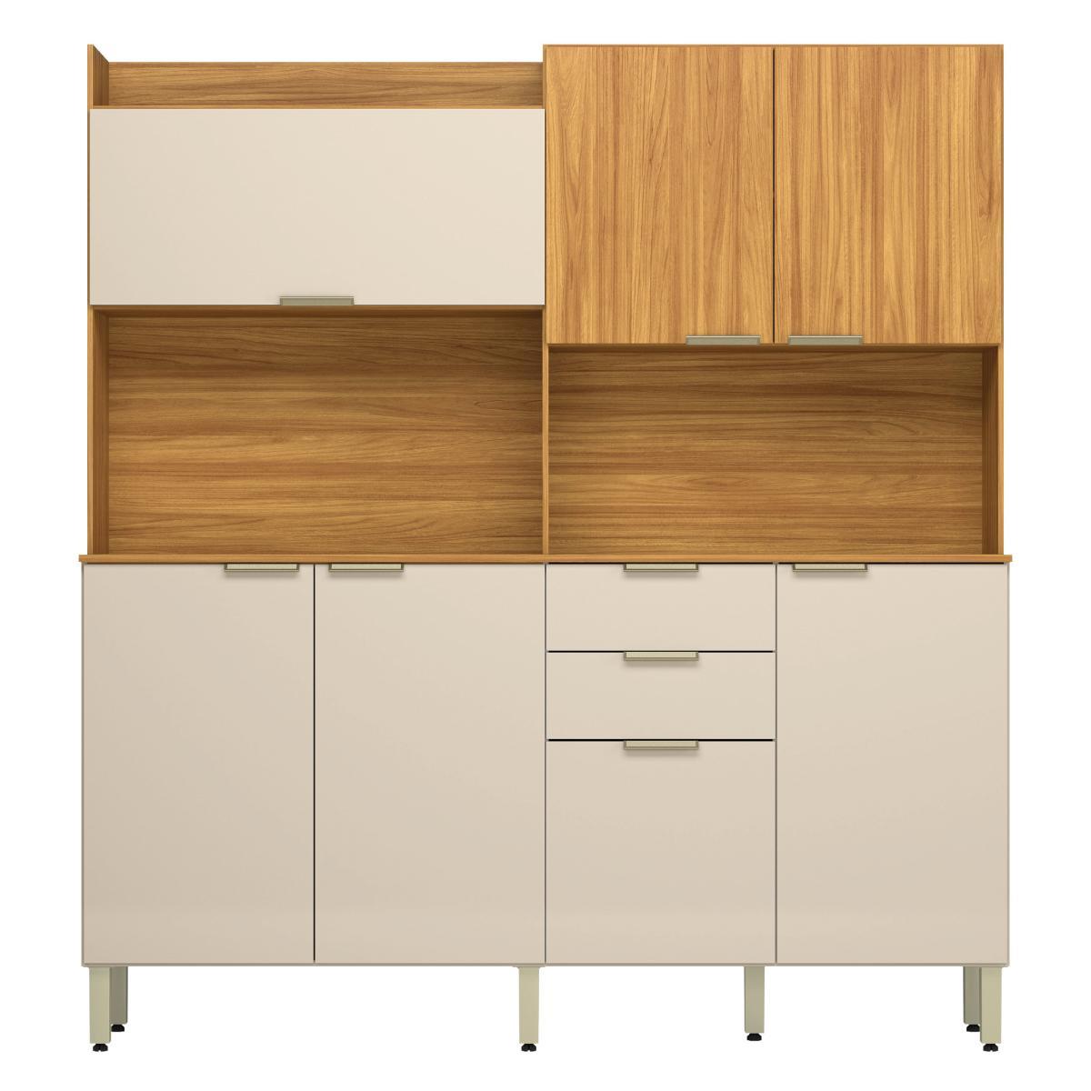 Cozinha Compacta Pitaya 7 Portas E 2 Gavetas Cinamon Touch/off White - Demóbile