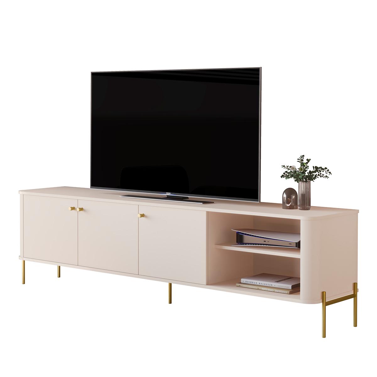 Rack Bancada Tucupí 180cm Para Tv Até 75" Com Pés De Metal Off White/dourado