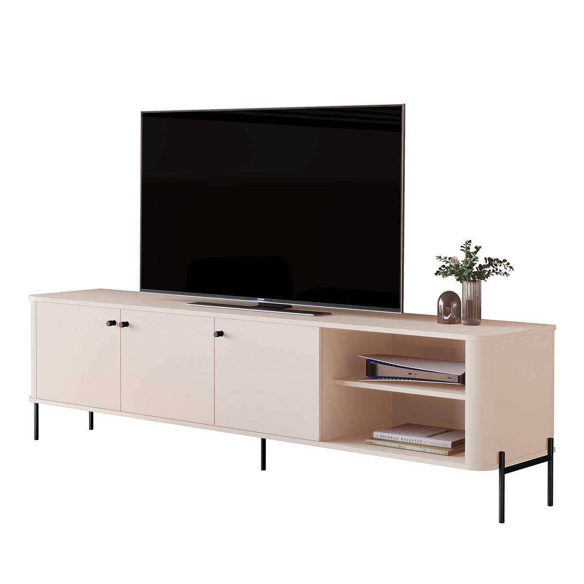 Rack Bancada Tucupí 180cm Para Tv Até 75" Com Pés De Metal Off White/preto