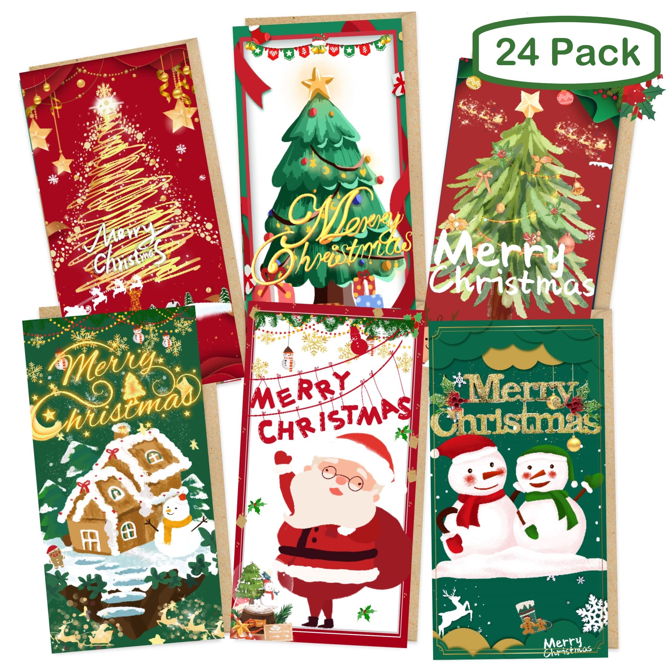 Cartões De Natal Pinkeesea Com Envelopes Kraft - 24 Cartões Com Adesivos