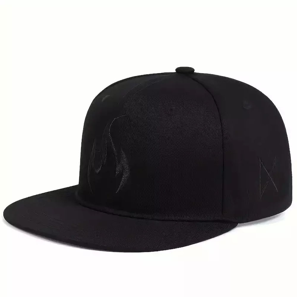 Boné Beisebol Snapback Unissex Bordado Aba Reta Preto