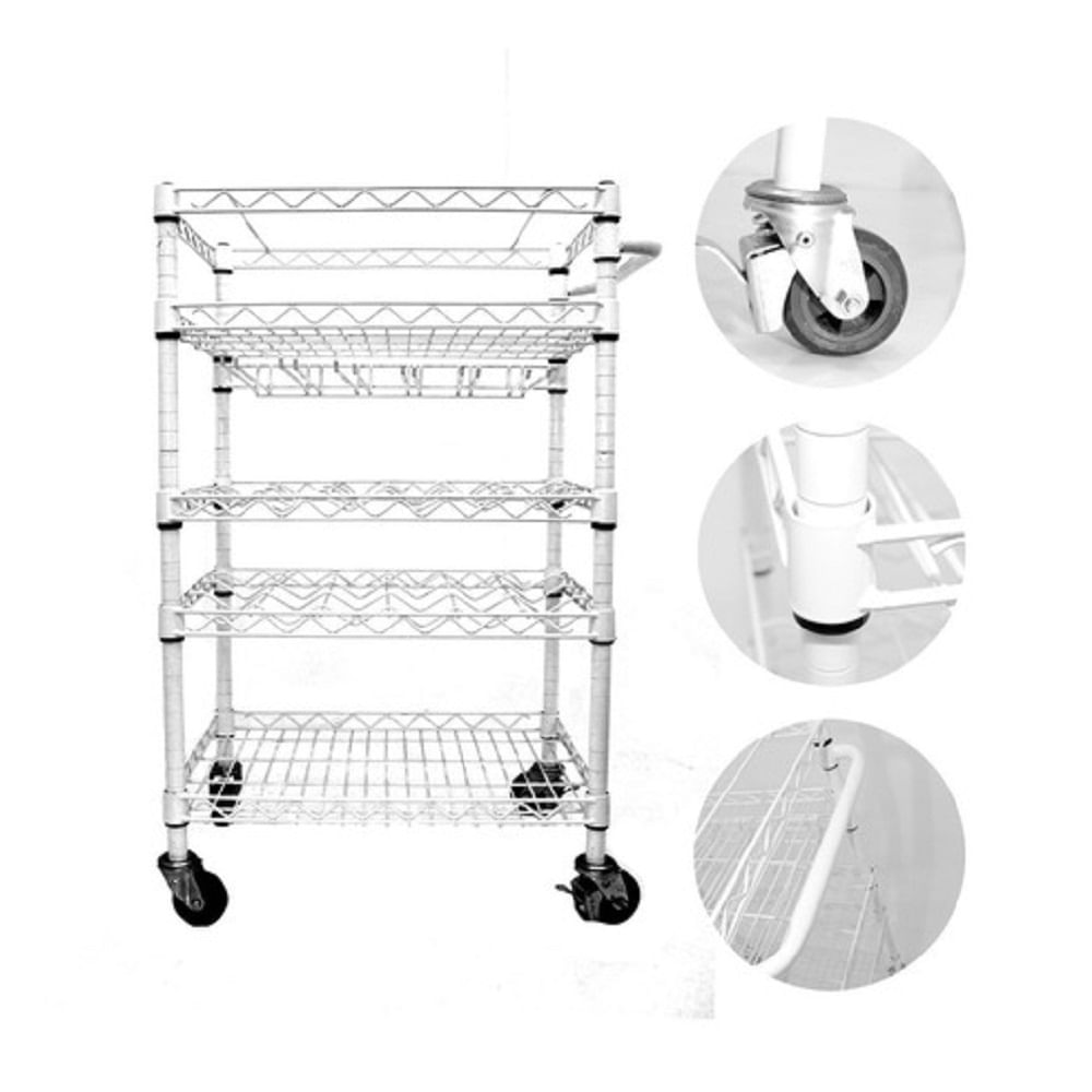 Carrinho De Vinho C 4 Prateleiras E Porta Taça Pratec