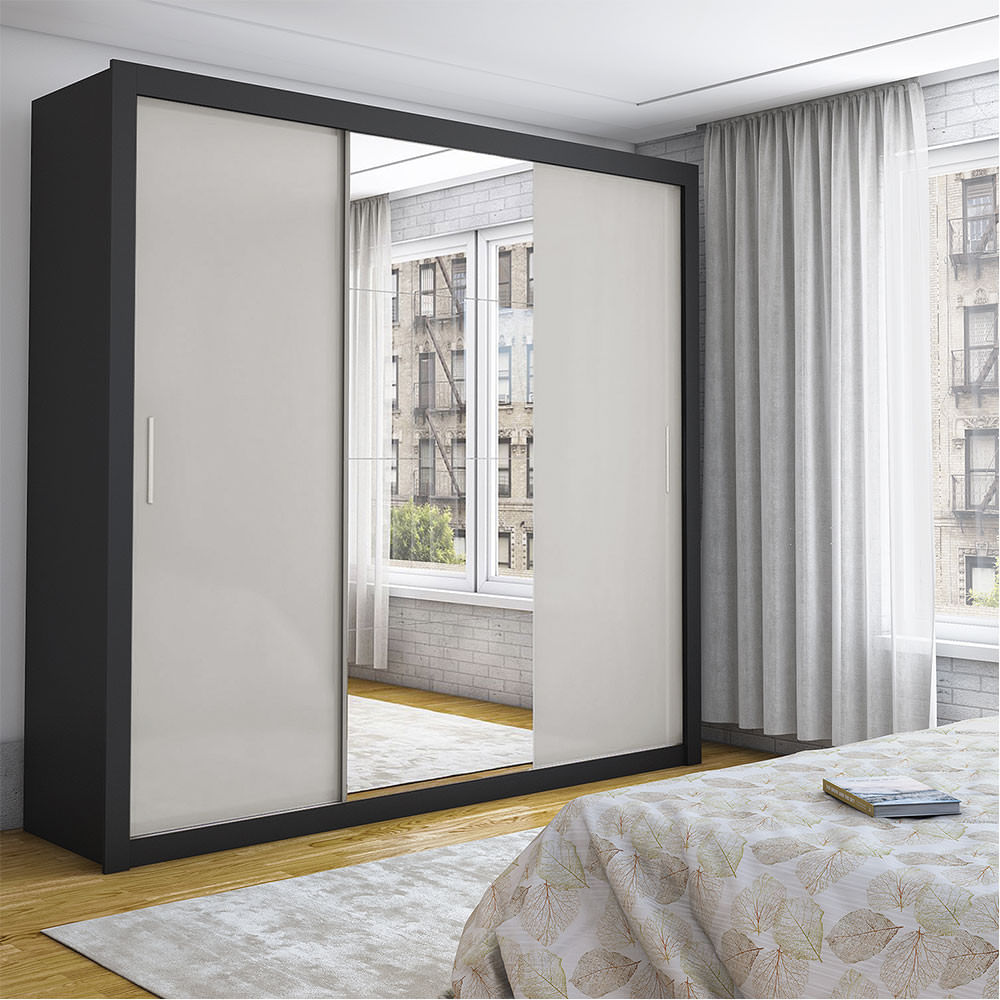 Guarda Roupa Isabela Casal 3 Portas De Correr Com Espelho Luxo Carioca Móveis