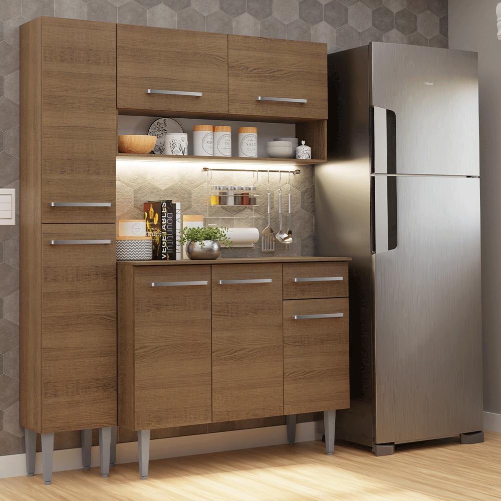 Armário De Cozinha Compacta 137 Cm Rustic Emilly Madesa 012