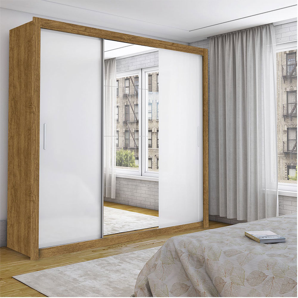 Guarda Roupa Isabela Casal 3 Portas De Correr Com Espelho Luxo Carioca Móveis