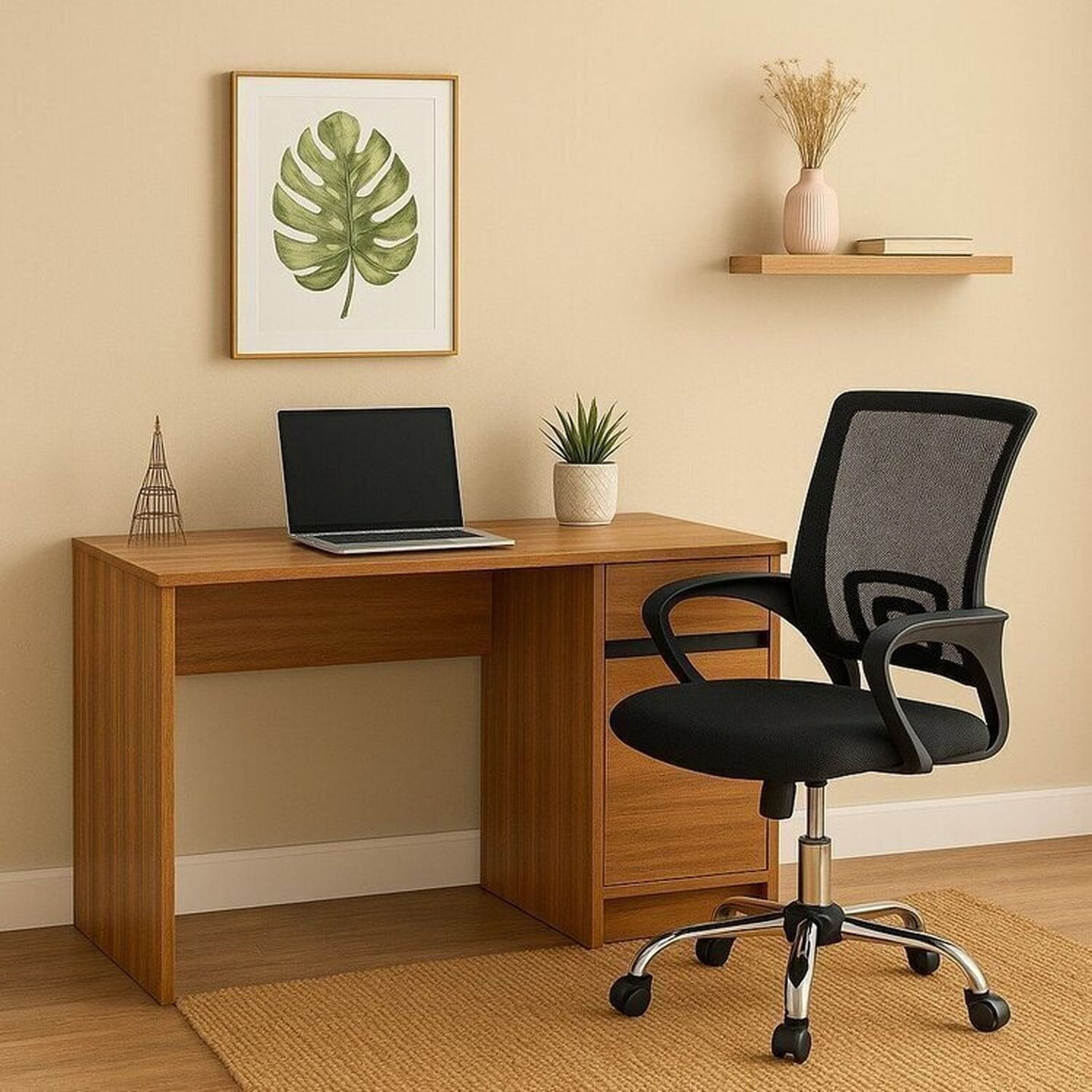 Kit 2 Peças Escrivaninha Office Morada Com Cadeira Escritorio Diretor Tela Mesh Tok Preto Amêndola/grafito/ Preto