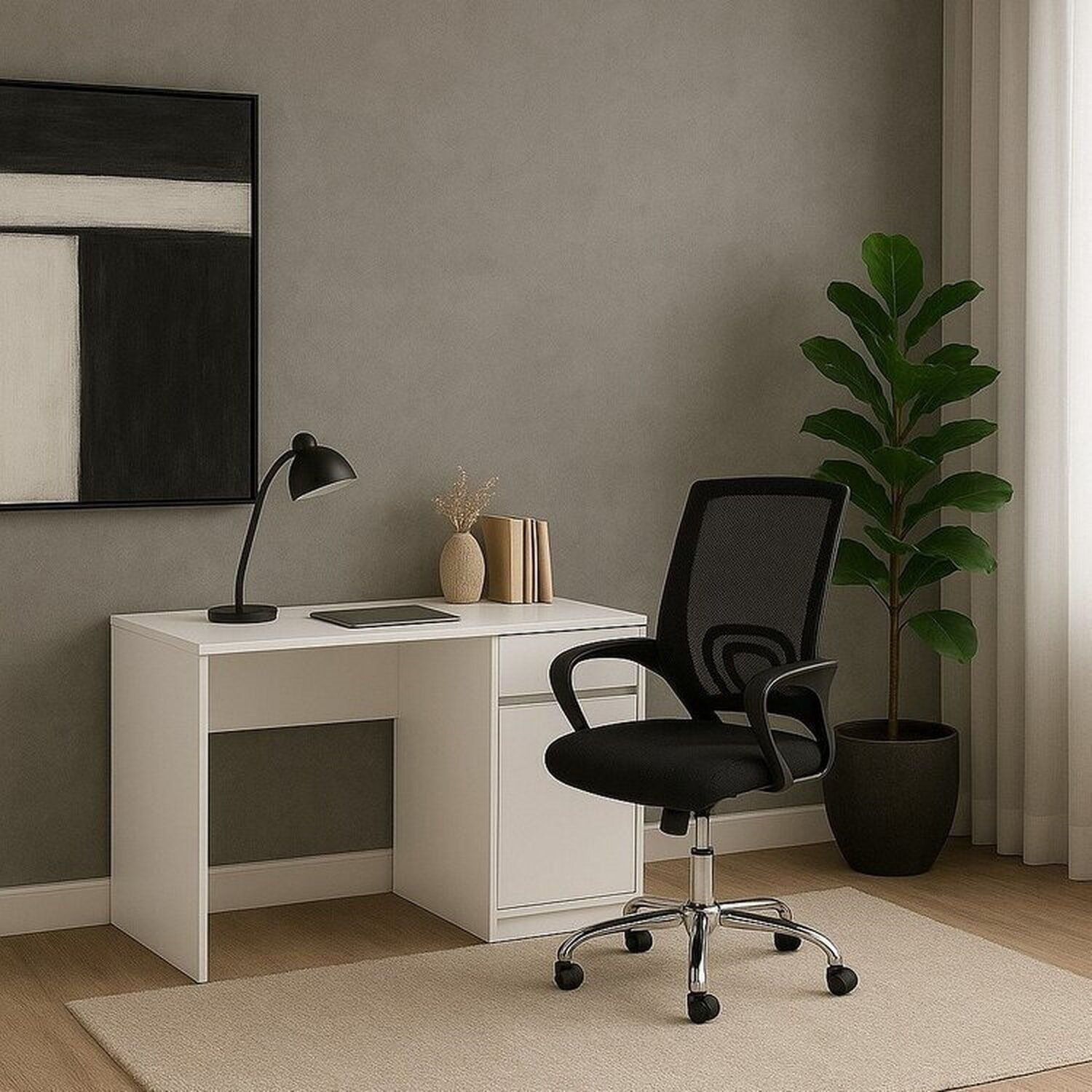 Kit 2 Peças Escrivaninha Office Morada Com Cadeira Escritorio Diretor Tela Mesh Tok Preto Branco/preto