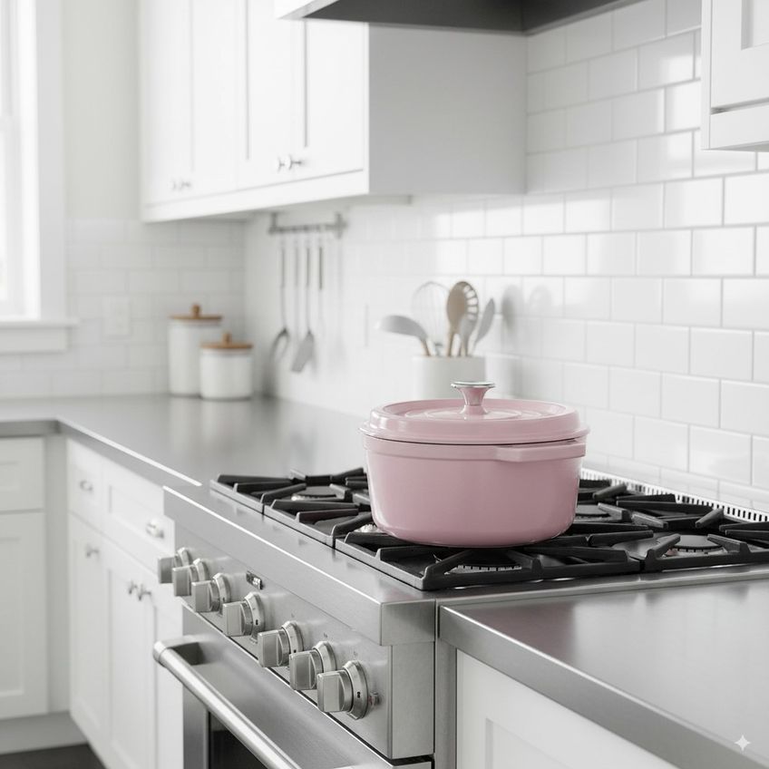 Panela De Ferro Fundido Com Tampa Esmaltada Rosa - imagem 2