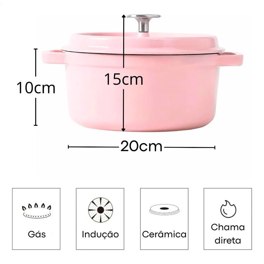 Panela De Ferro Fundido Com Tampa Esmaltada Rosa - imagem 3